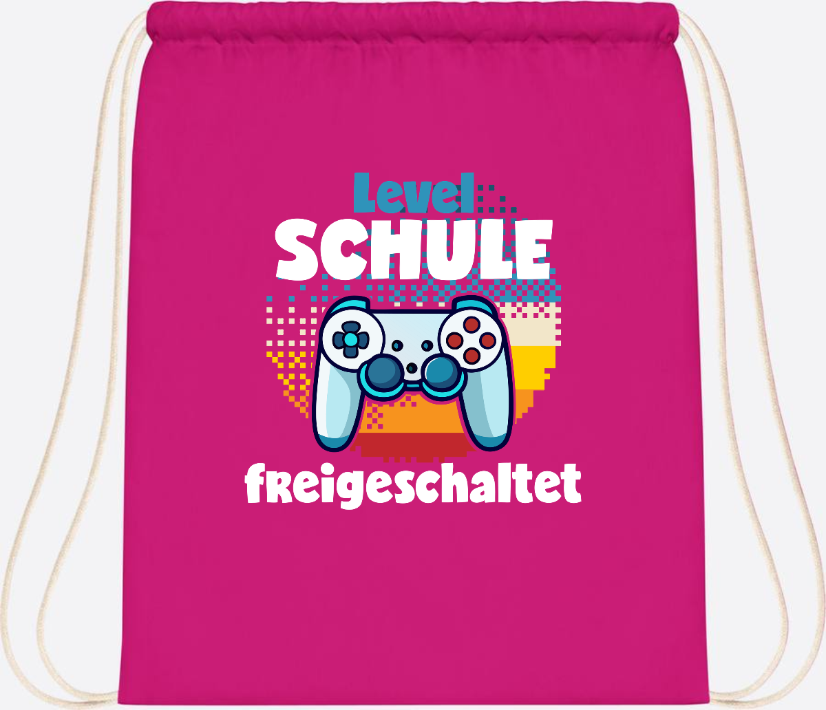 Turnbeutel Level Schule freigeschaltet – Geschenk Einschulung - Fuchsia
