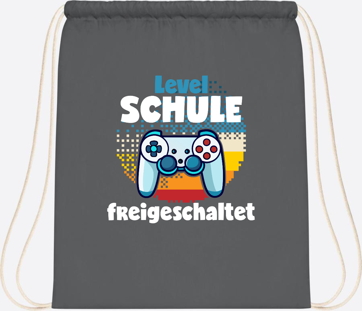 Turnbeutel Level Schule freigeschaltet – Geschenk Einschulung - Graphite Grey