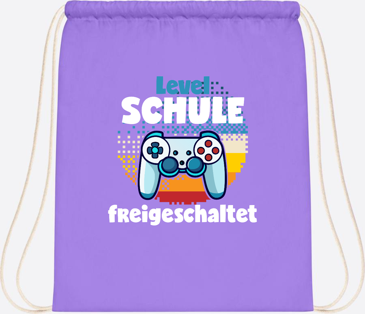 Turnbeutel Level Schule freigeschaltet – Geschenk Einschulung - Lavender/White