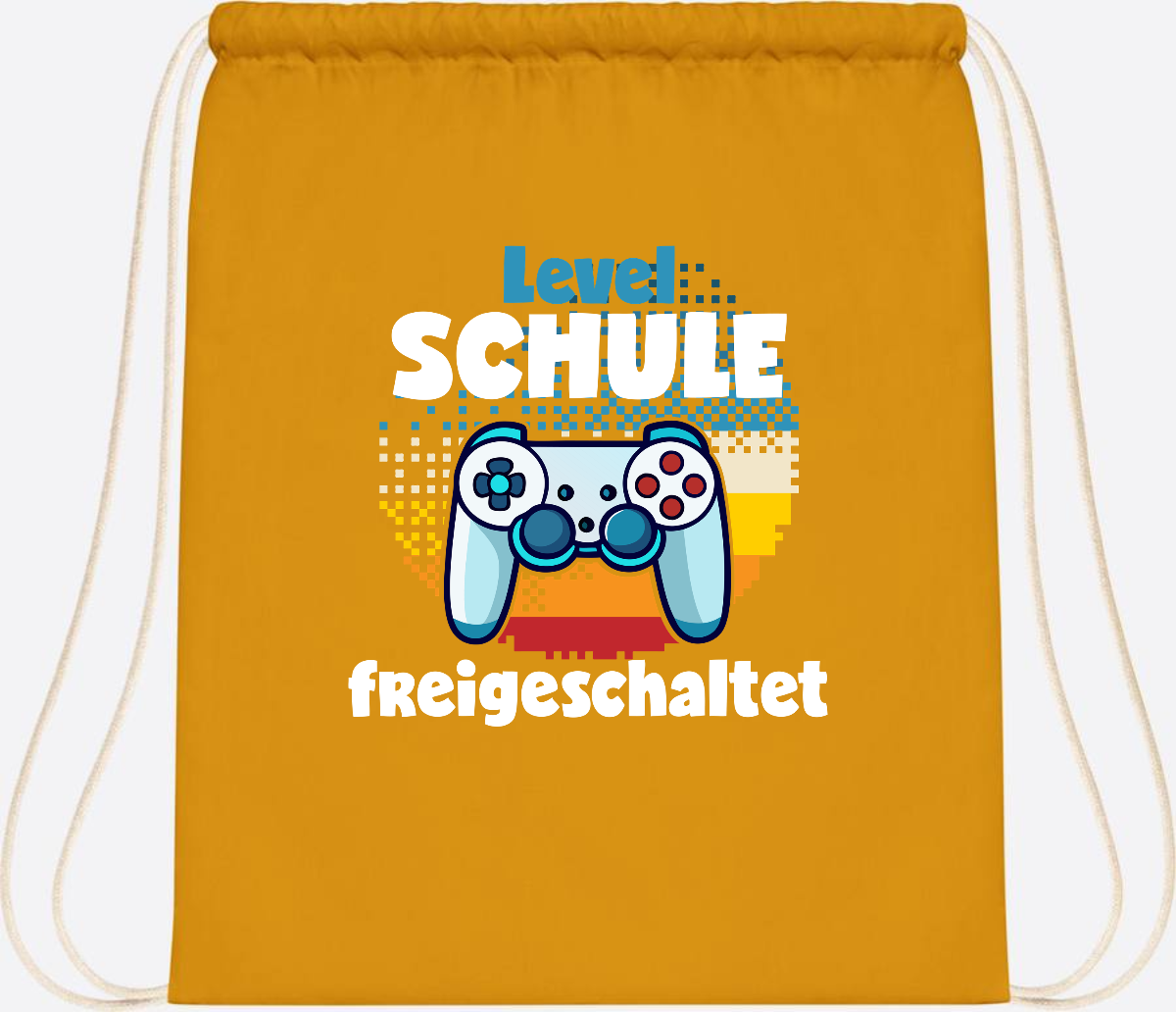 Turnbeutel Level Schule freigeschaltet – Geschenk Einschulung - Mustard