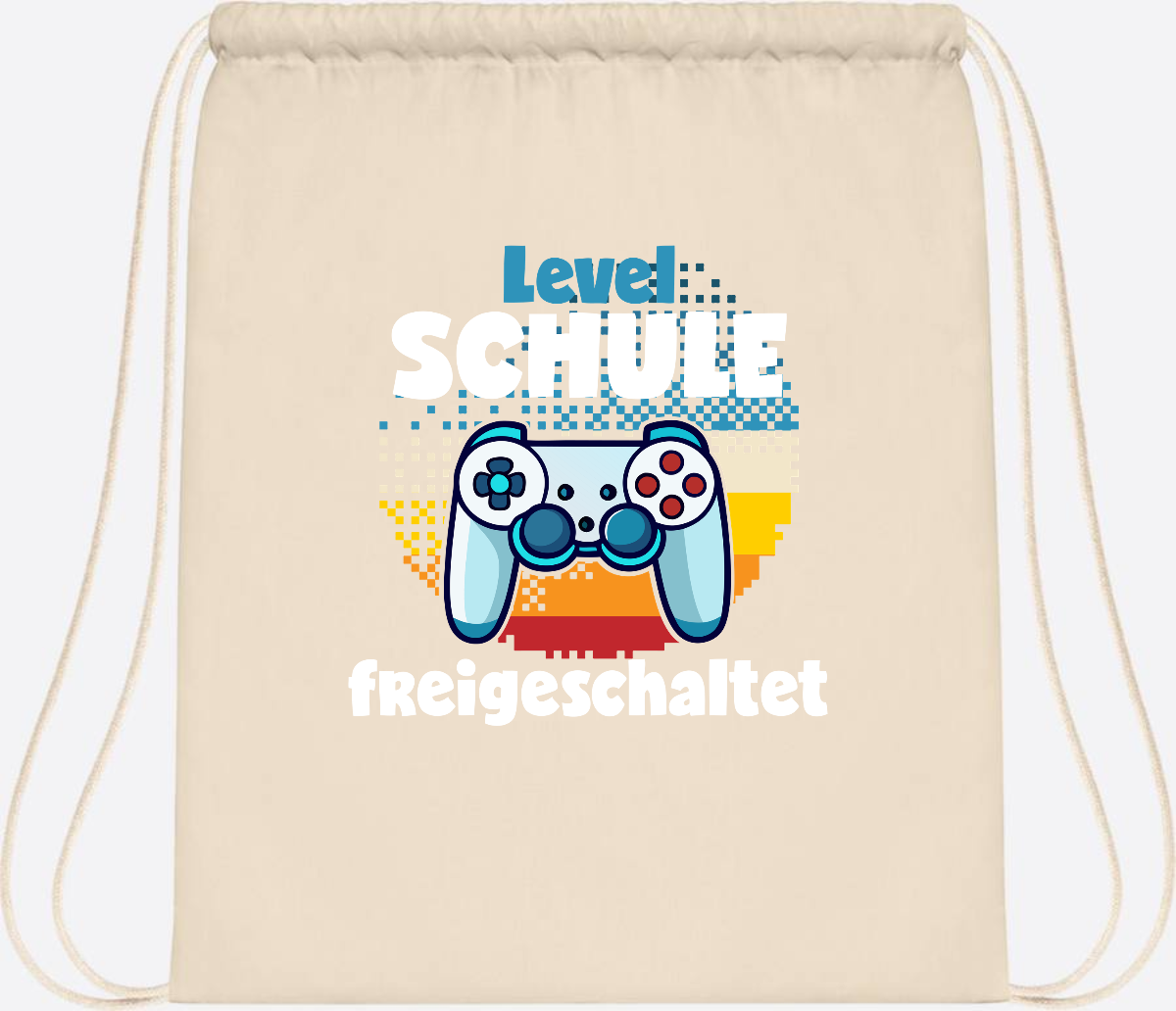Turnbeutel Level Schule freigeschaltet – Geschenk Einschulung - Natural