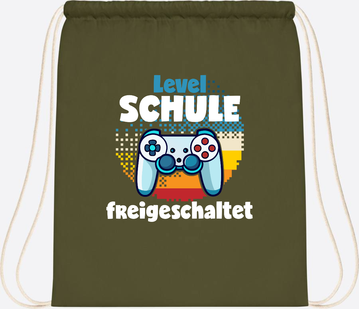 Turnbeutel Level Schule freigeschaltet – Geschenk Einschulung - Olive Green