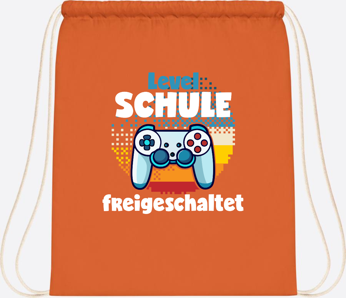 Turnbeutel Level Schule freigeschaltet – Geschenk Einschulung - Orange