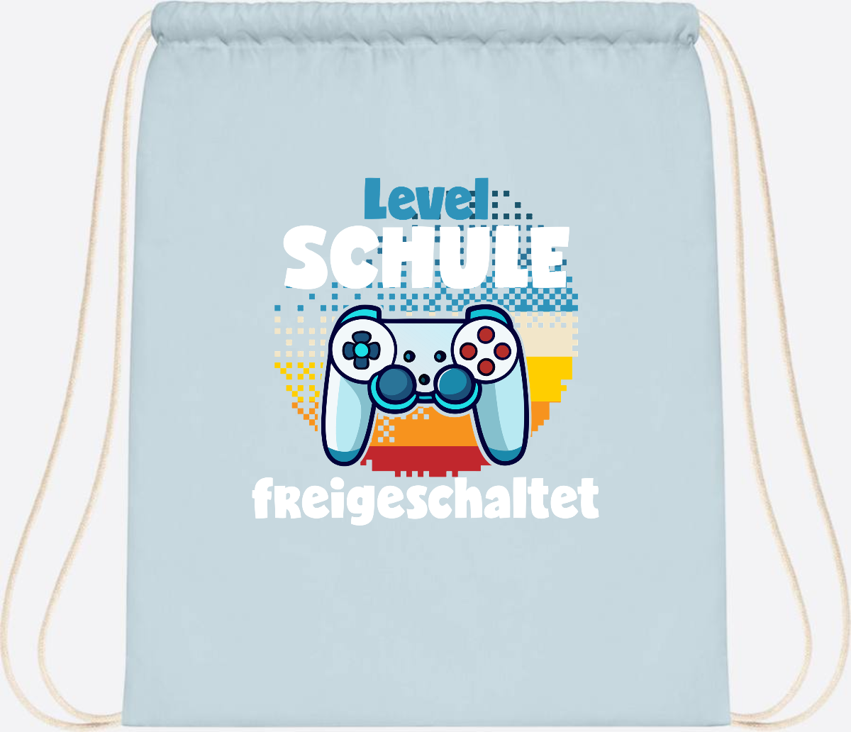 Turnbeutel Level Schule freigeschaltet – Geschenk Einschulung - Pastel Blue/White