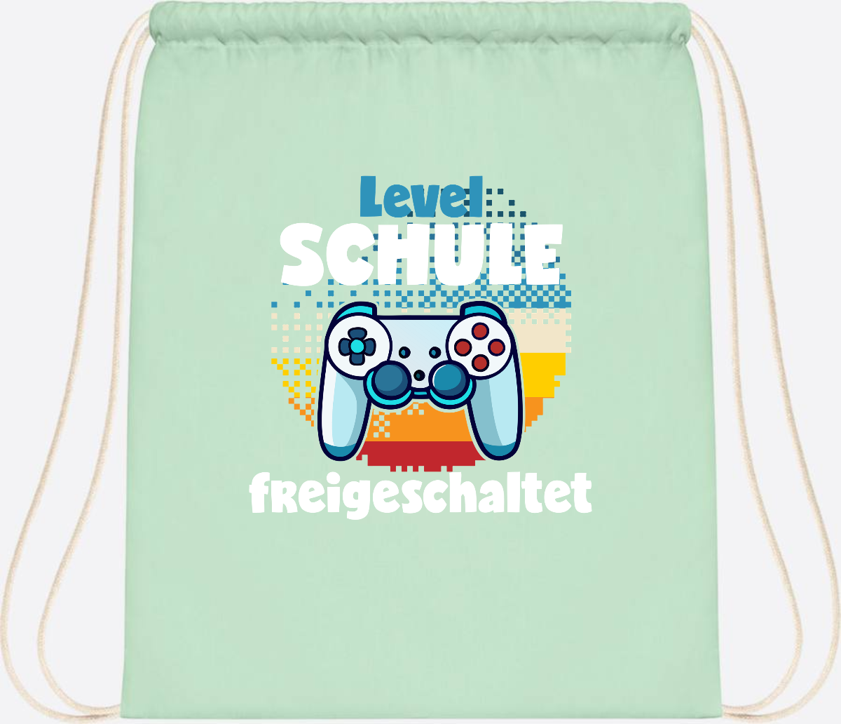 Turnbeutel Level Schule freigeschaltet – Geschenk Einschulung - Pastel Mint/White