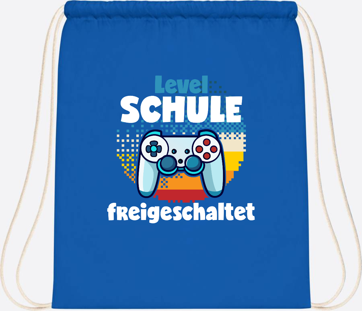 Turnbeutel Level Schule freigeschaltet – Geschenk Einschulung - Sapphire Blue