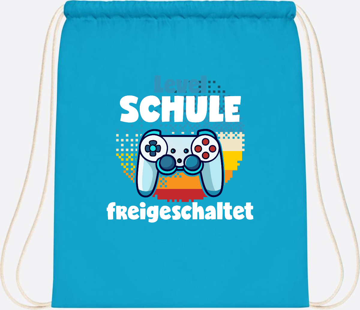 Turnbeutel Level Schule freigeschaltet – Geschenk Einschulung - Surf Blue