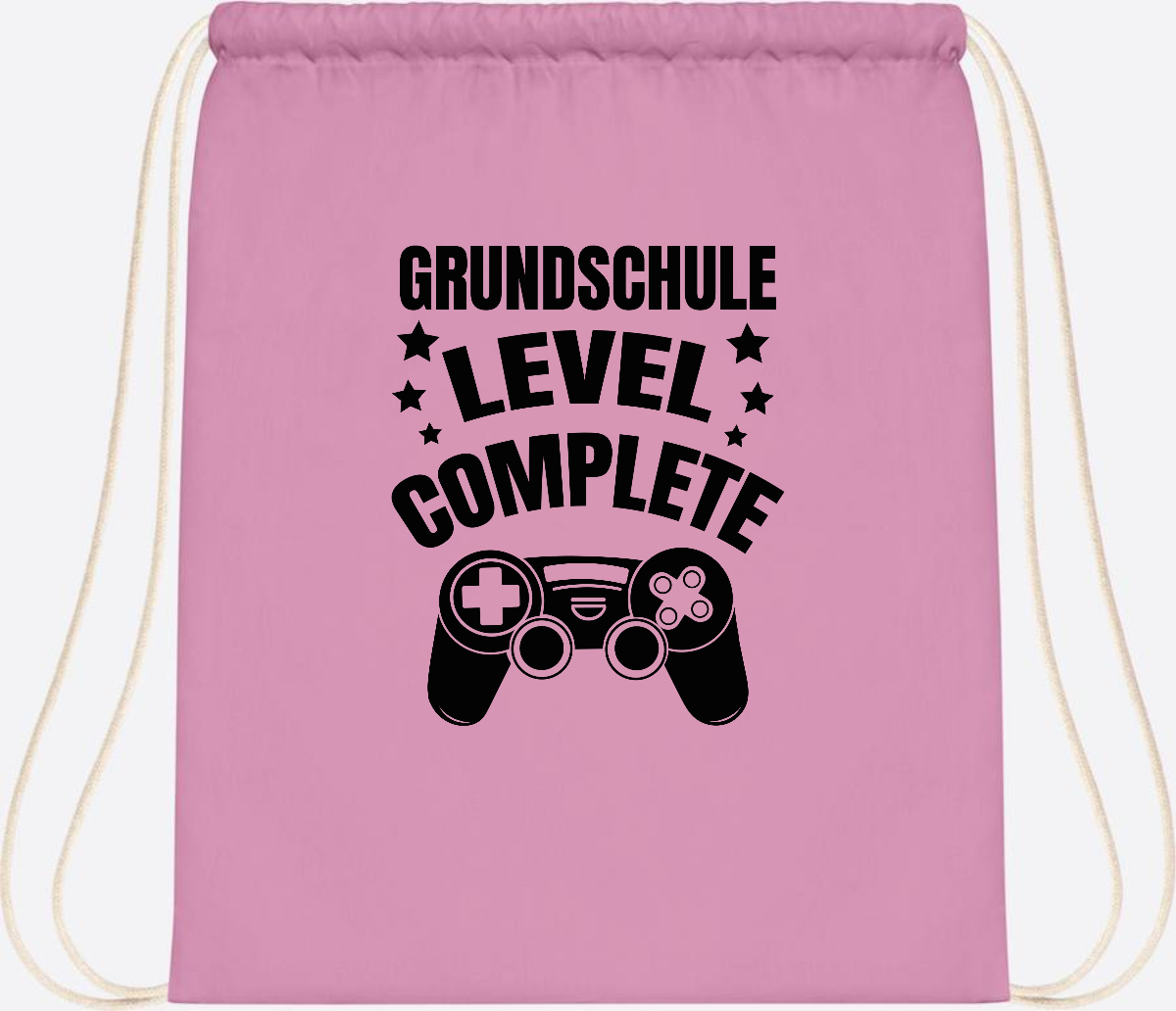 Turnbeutel mit Namen - Grundschule Level Complete Schwarz - Classic Pink/White