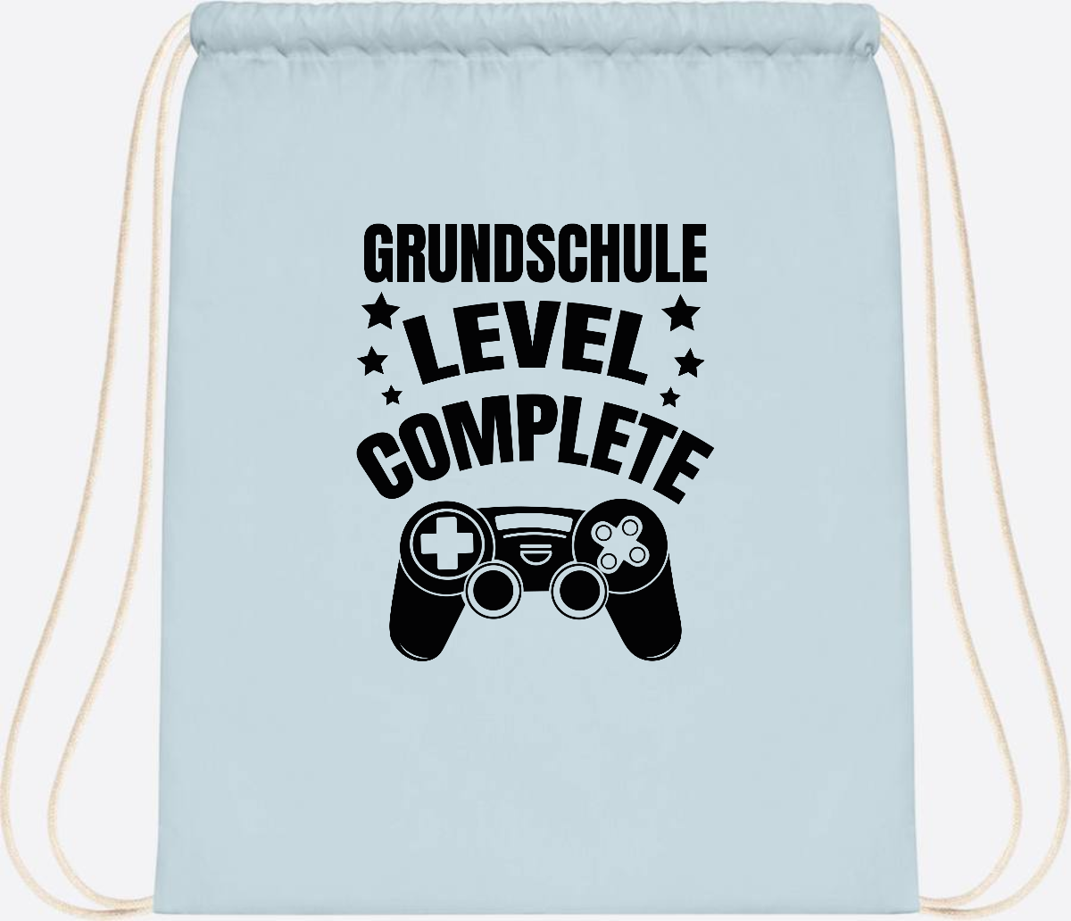 Turnbeutel mit Namen - Grundschule Level Complete Schwarz - Pastel Blue/White