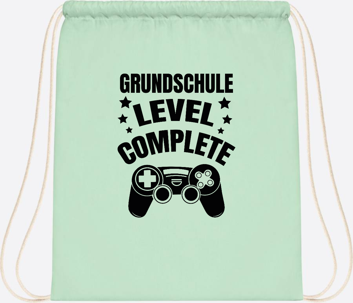Turnbeutel mit Namen - Grundschule Level Complete Schwarz - Pastel Mint/White