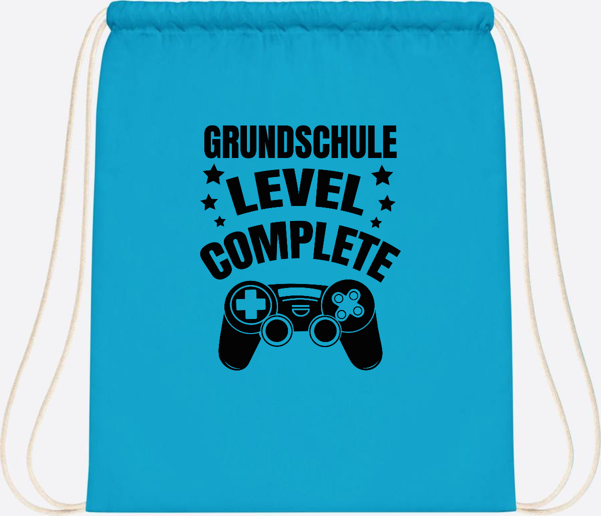 Turnbeutel mit Namen - Grundschule Level Complete Schwarz - Surf Blue