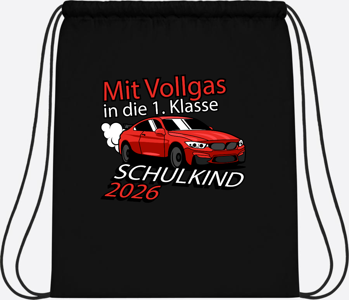 Turnbeutel mit Namen – Vollgas in die 1. Klasse 2026 - Black/Black