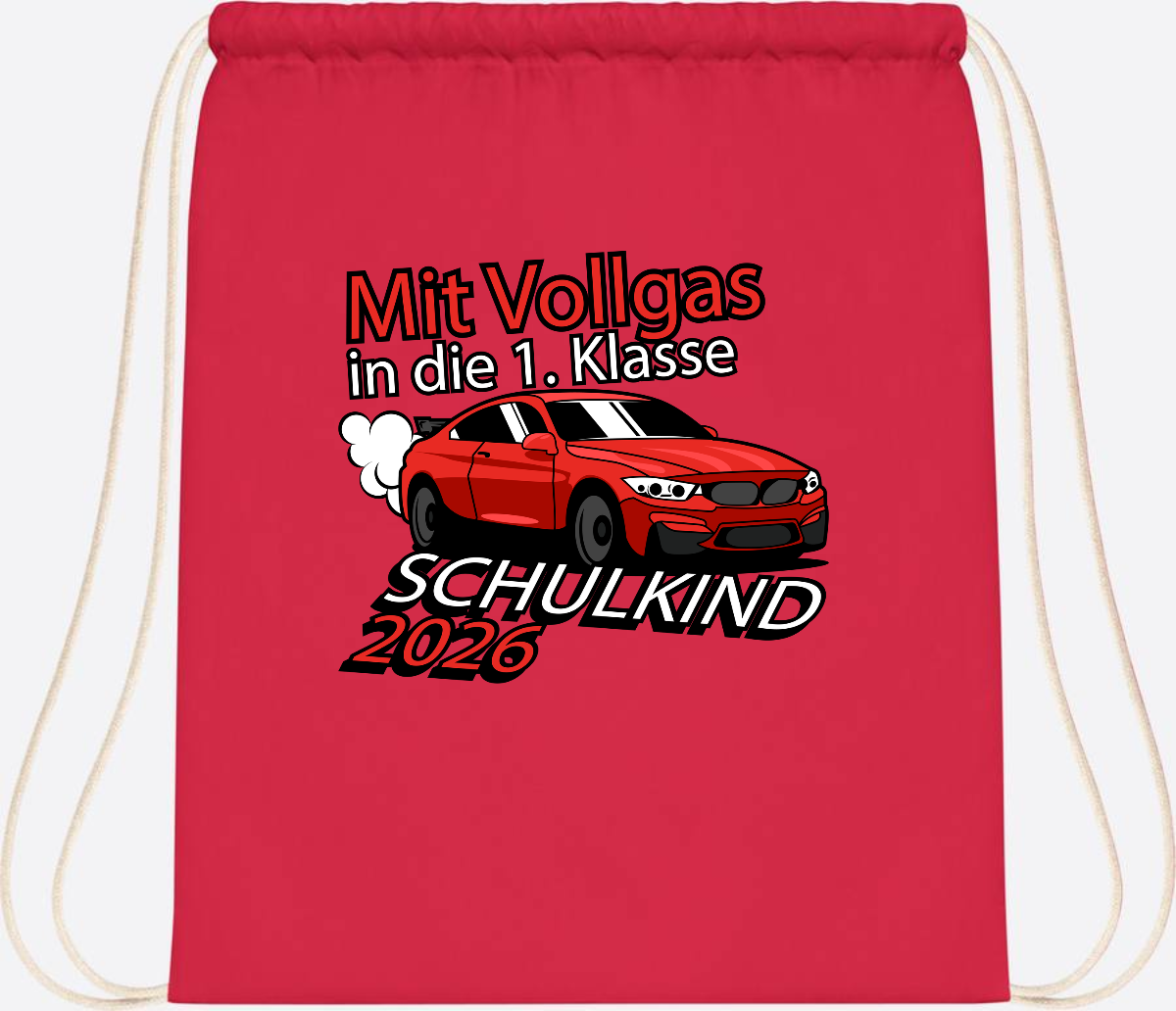 Turnbeutel mit Namen – Vollgas in die 1. Klasse 2026 - Bright Red