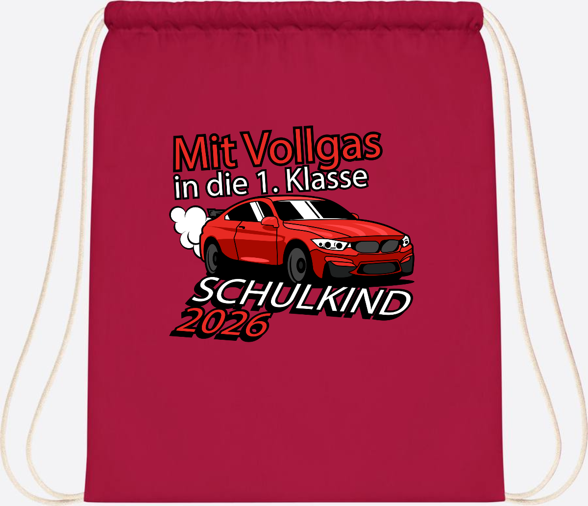 Turnbeutel mit Namen – Vollgas in die 1. Klasse 2026 - Classic Red