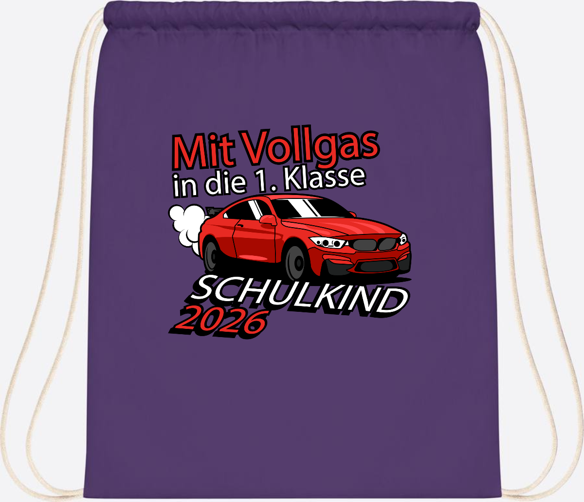Turnbeutel mit Namen – Vollgas in die 1. Klasse 2026 - Purple