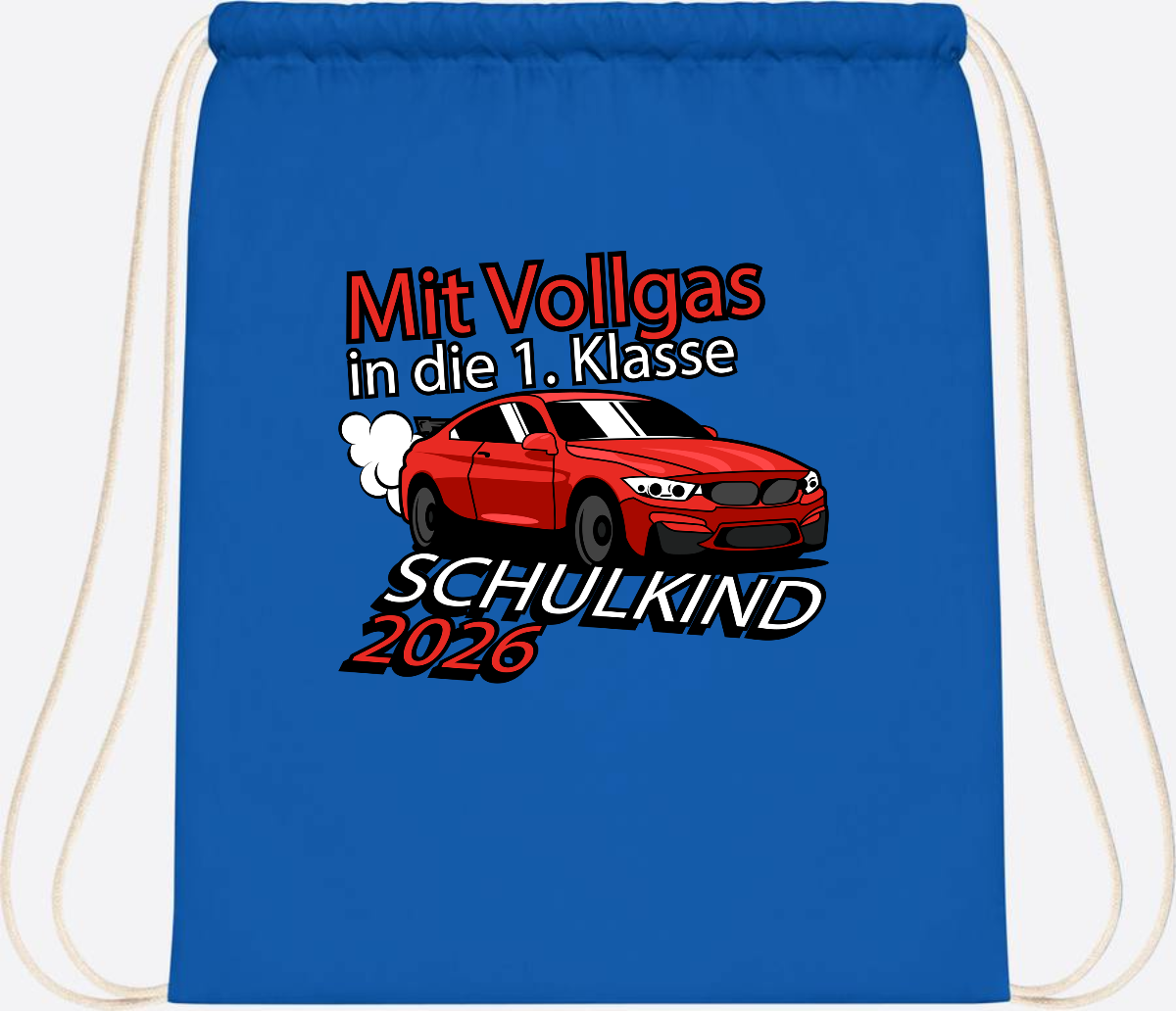 Turnbeutel mit Namen – Vollgas in die 1. Klasse 2026 - Sapphire Blue