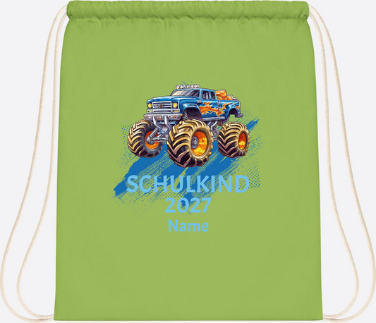 Turnbeutel Monstertruck mit Name – Geschenk zur Einschulung - Lime Green