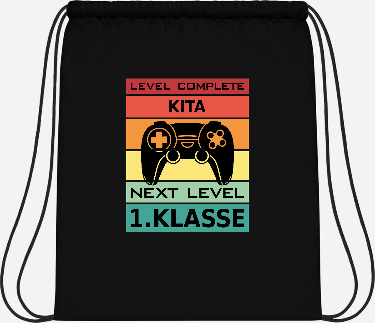 Turnbeutel Next Level 1. Klasse – Geschenk zur Einschulung - Black/Black