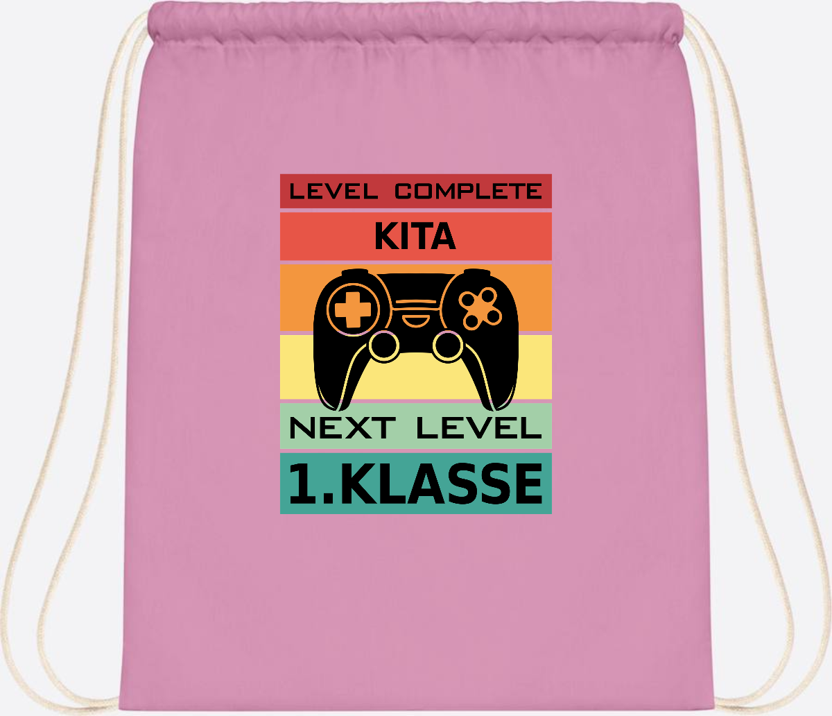 Turnbeutel Next Level 1. Klasse – Geschenk zur Einschulung - Classic Pink/White