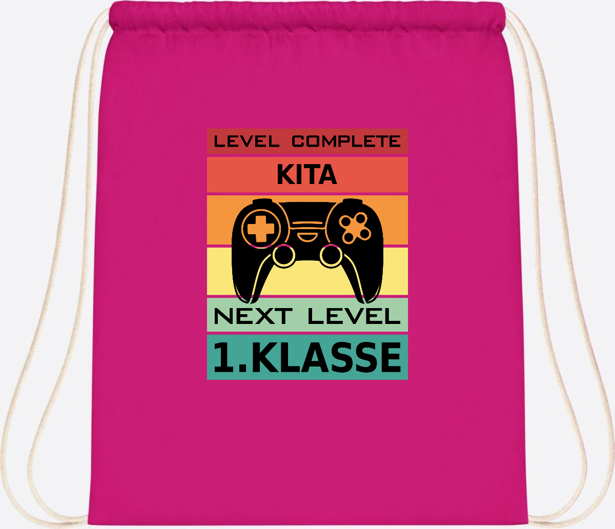 Turnbeutel Next Level 1. Klasse – Geschenk zur Einschulung - Fuchsia
