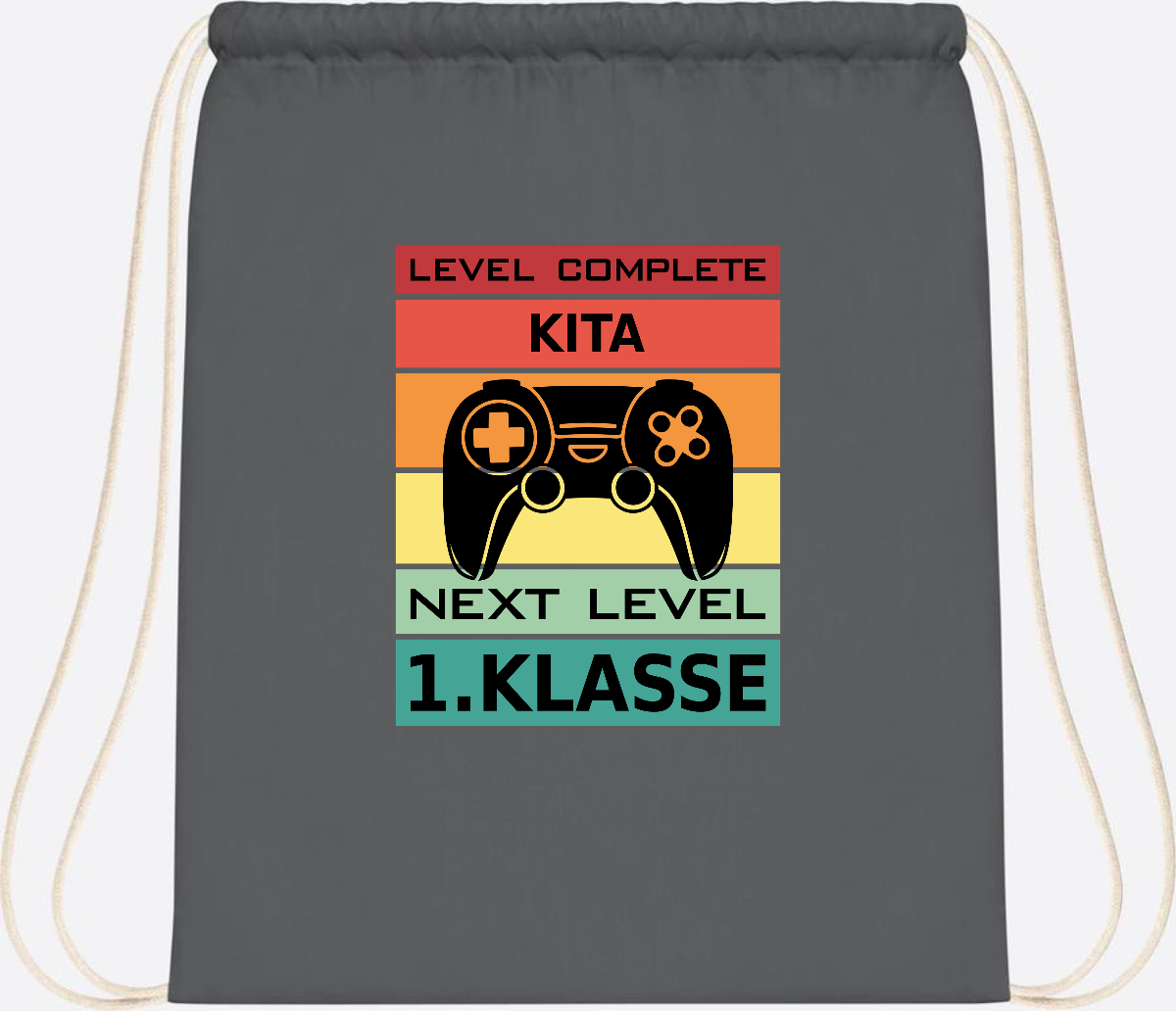 Turnbeutel Next Level 1. Klasse – Geschenk zur Einschulung - Graphite Grey