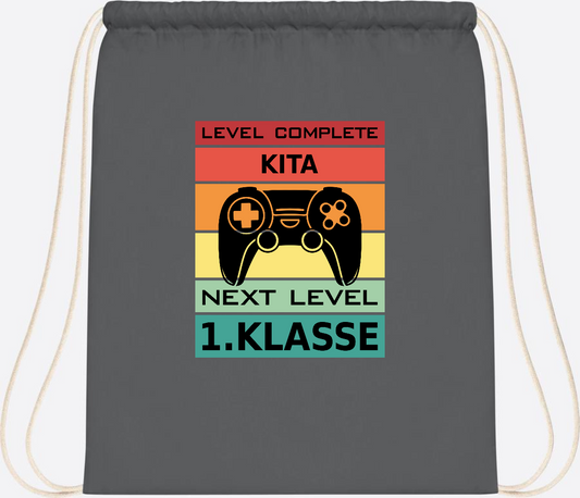 Turnbeutel Next Level 1. Klasse – Geschenk zur Einschulung - Graphite Grey