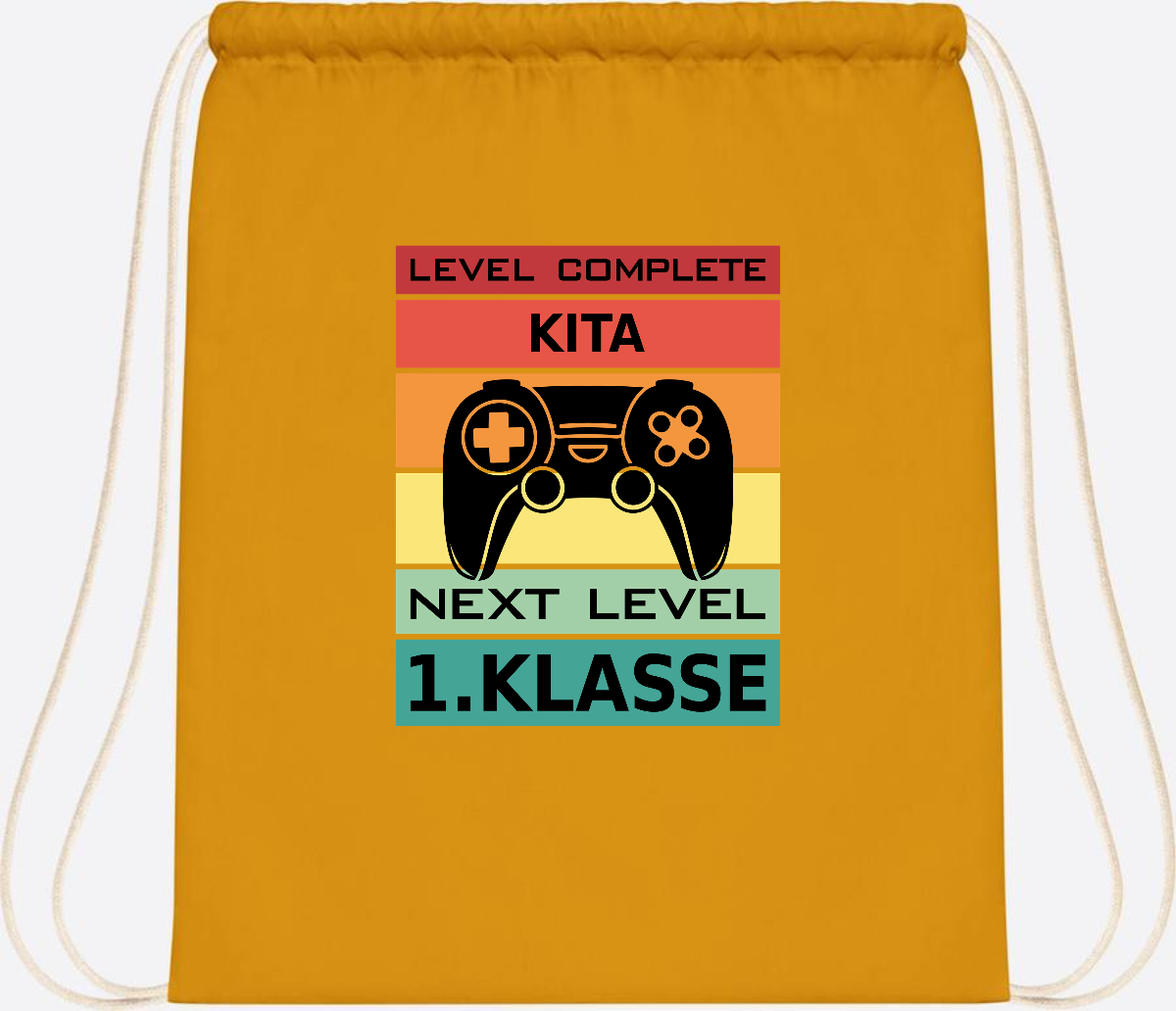 Turnbeutel Next Level 1. Klasse – Geschenk zur Einschulung - Mustard
