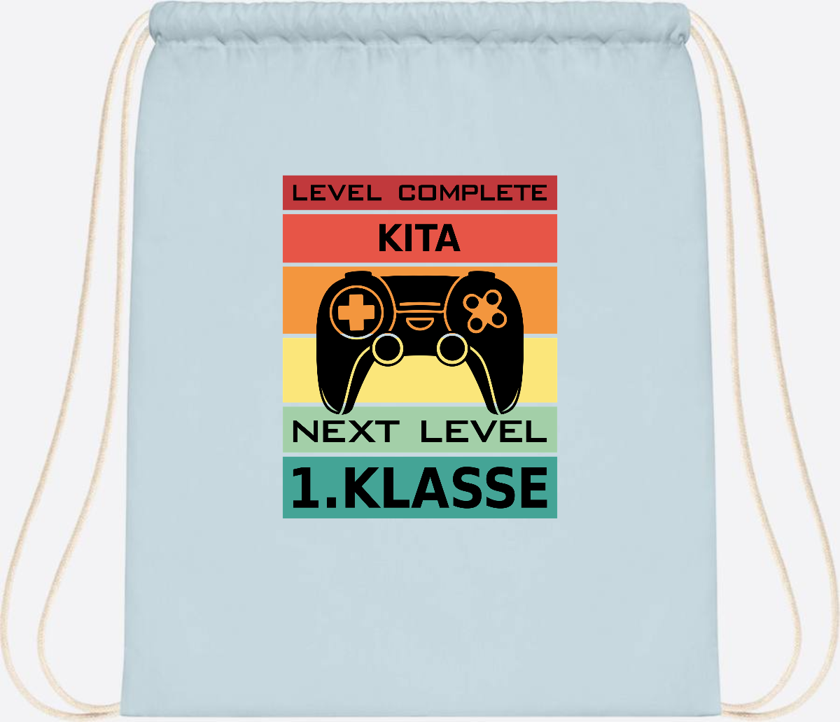 Turnbeutel Next Level 1. Klasse – Geschenk zur Einschulung - Pastel Blue/White