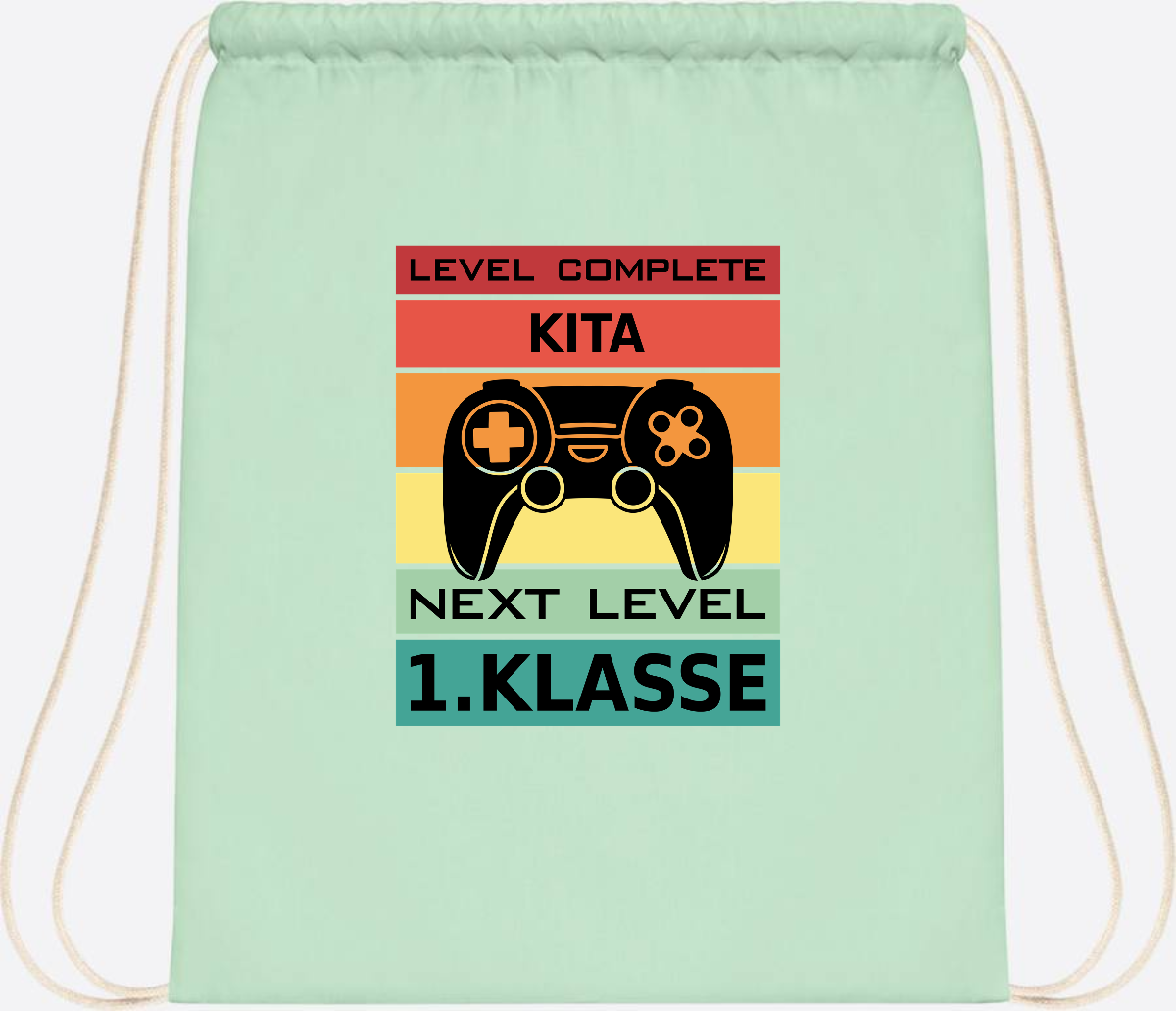 Turnbeutel Next Level 1. Klasse – Geschenk zur Einschulung - Pastel Mint/White