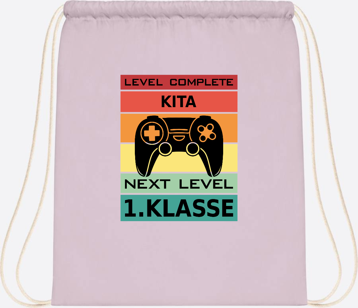 Turnbeutel Next Level 1. Klasse – Geschenk zur Einschulung - Pastel Pink/White