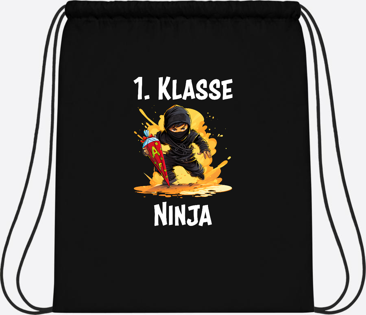 Turnbeutel Ninja zur Einschulung – Personalisiert mit Name - Black/Black