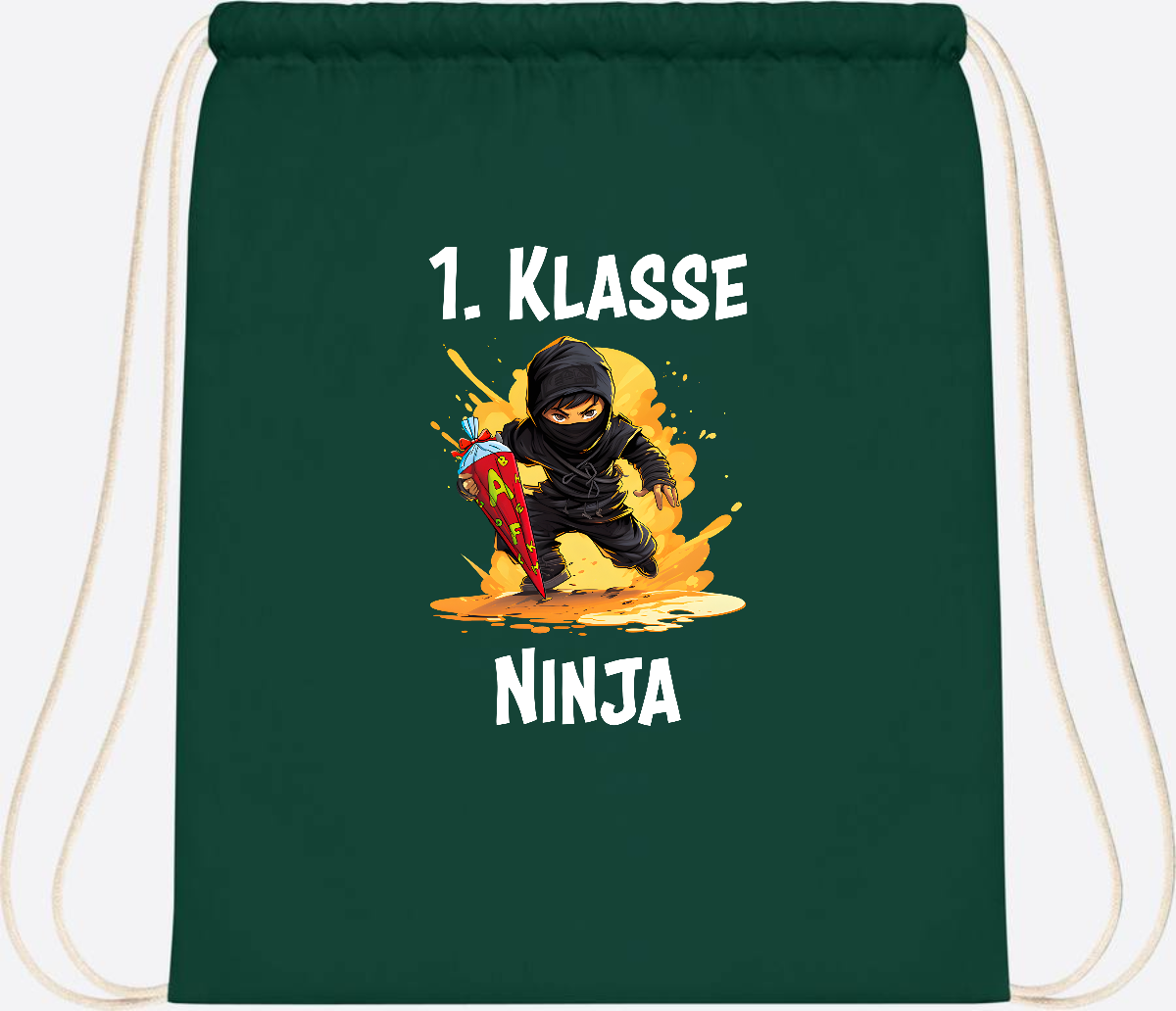 Turnbeutel Ninja zur Einschulung – Personalisiert mit Name - Bottle Green