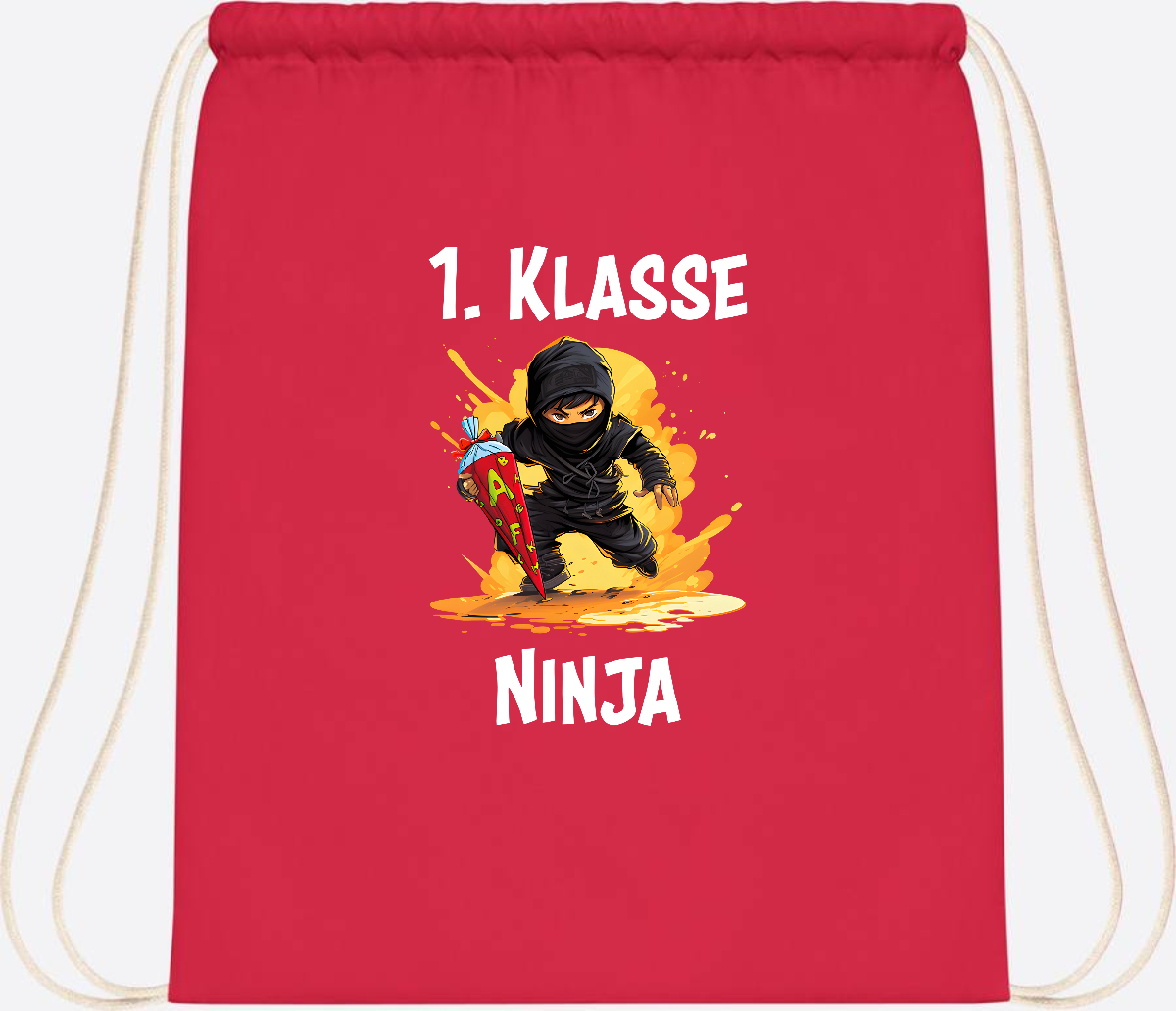 Turnbeutel Ninja zur Einschulung – Personalisiert mit Name - Bright Red