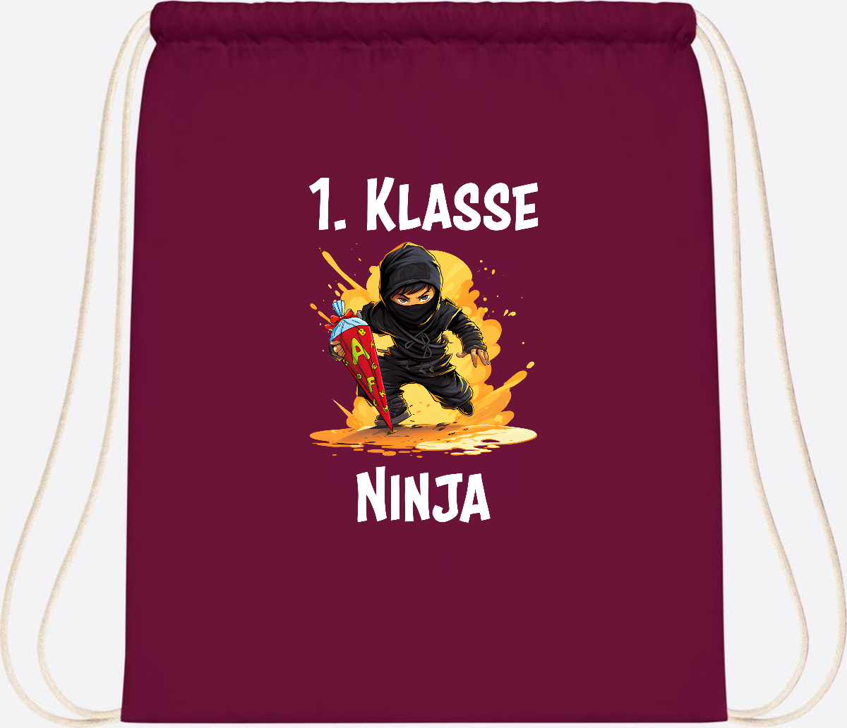 Turnbeutel Ninja zur Einschulung – Personalisiert mit Name - Burgundy