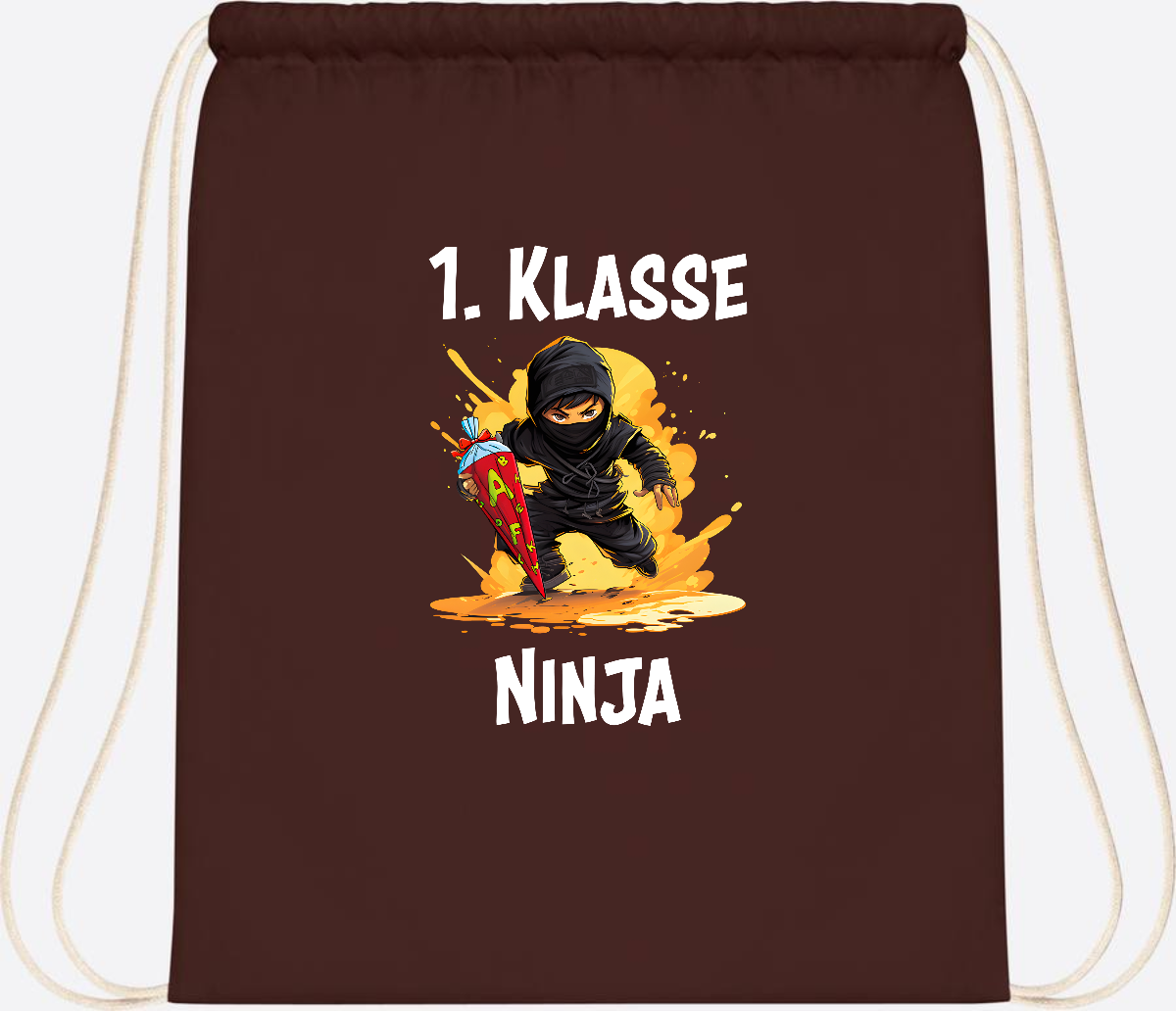 Turnbeutel Ninja zur Einschulung – Personalisiert mit Name - Chocolate