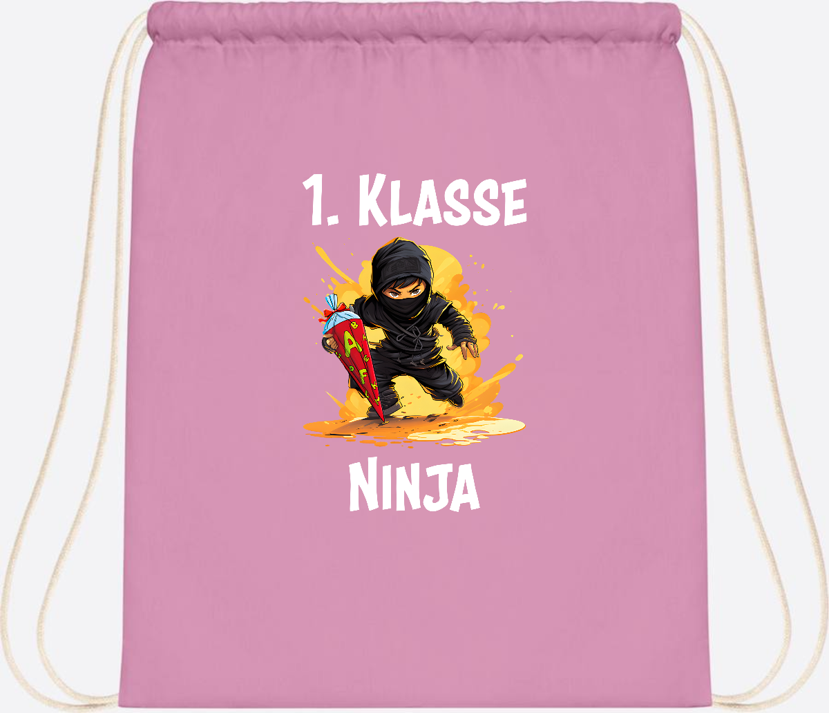 Turnbeutel Ninja zur Einschulung – Personalisiert mit Name - Classic Pink/White