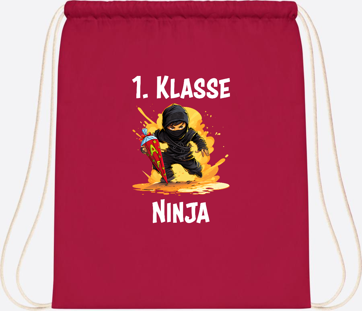 Turnbeutel Ninja zur Einschulung – Personalisiert mit Name - Classic Red