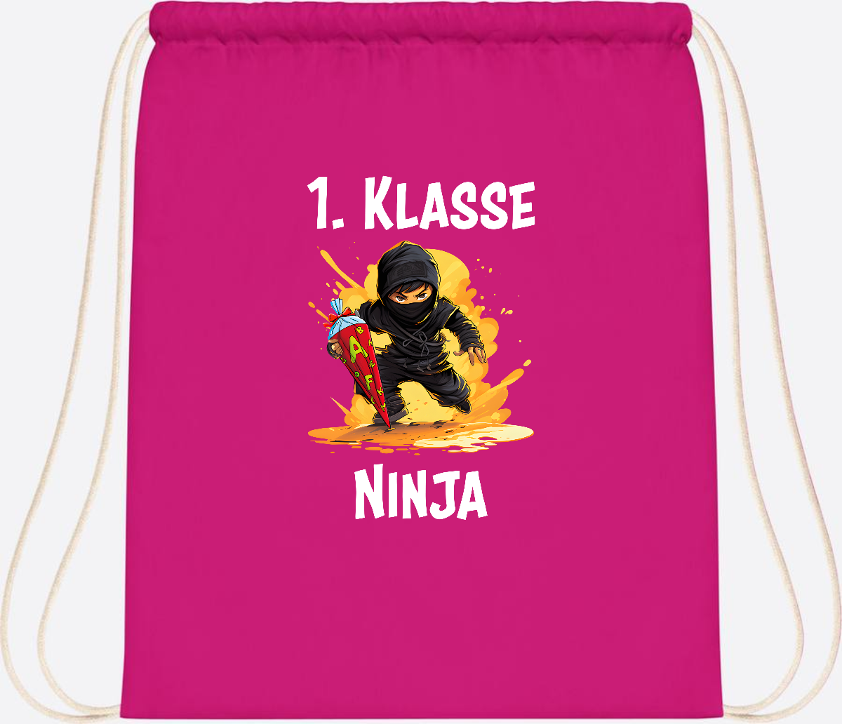 Turnbeutel Ninja zur Einschulung – Personalisiert mit Name - Fuchsia