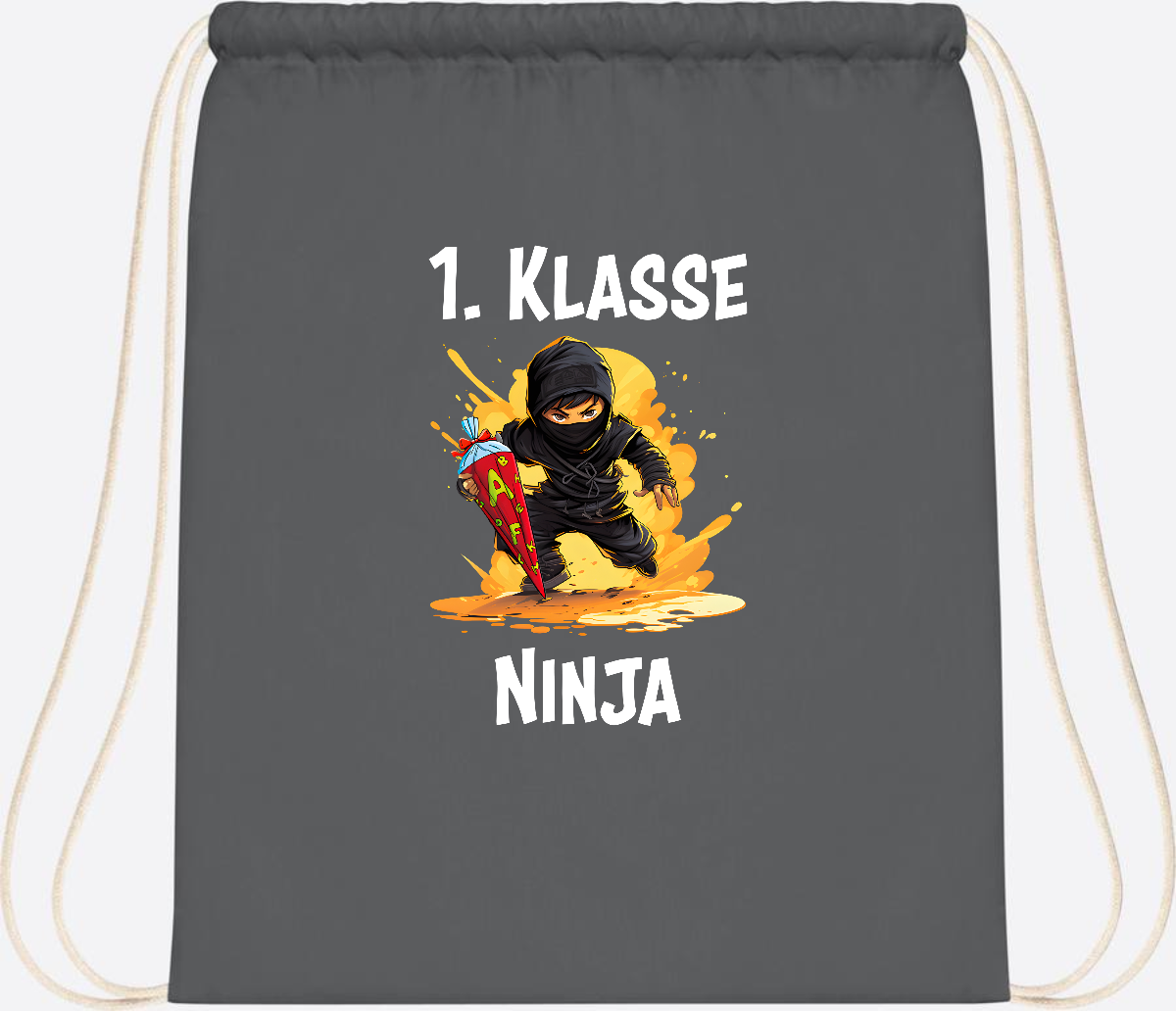 Turnbeutel Ninja zur Einschulung – Personalisiert mit Name - Graphite Grey