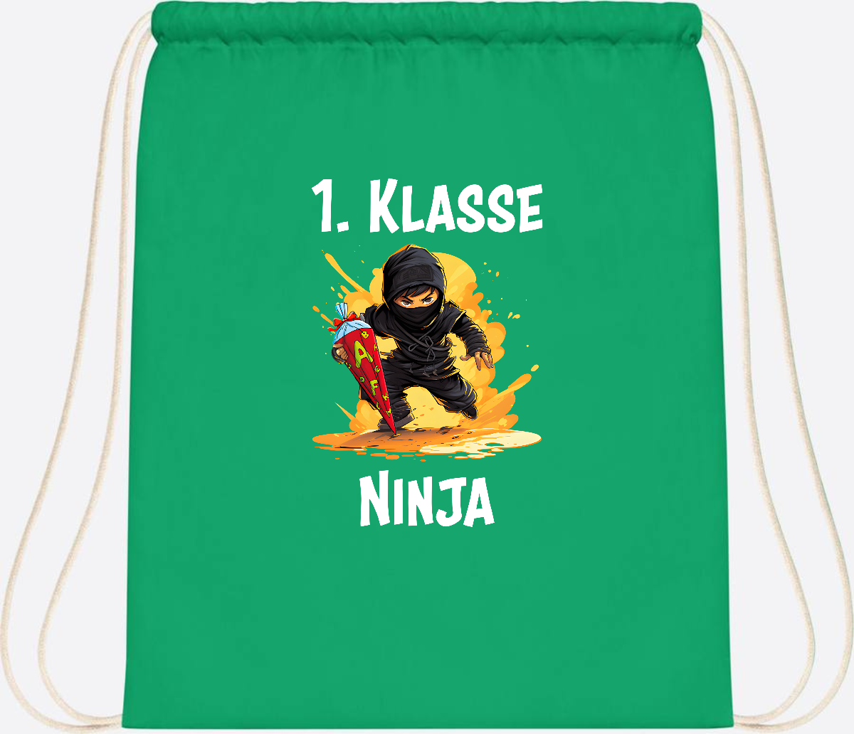 Turnbeutel Ninja zur Einschulung – Personalisiert mit Name - Kelly Green