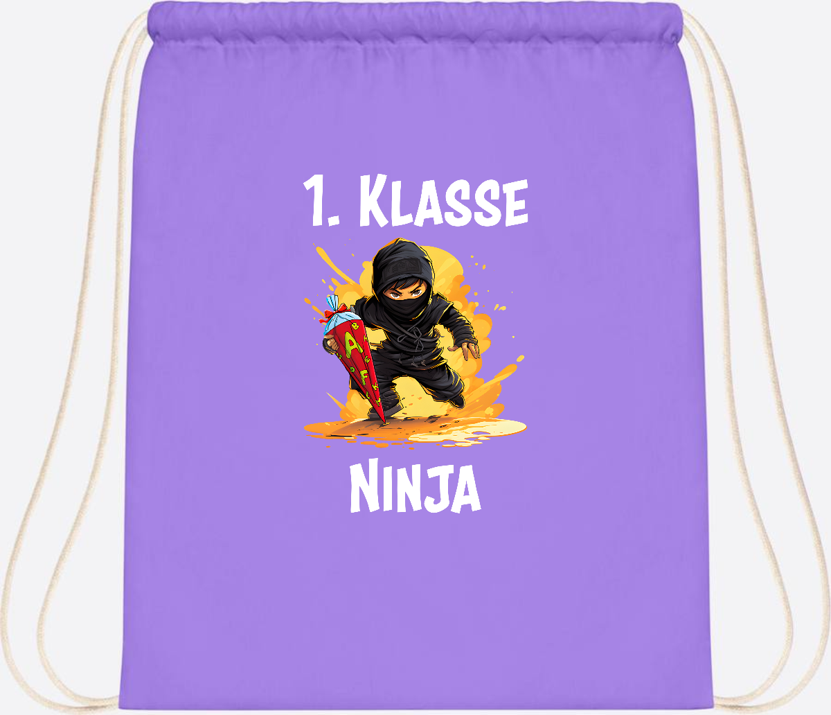 Turnbeutel Ninja zur Einschulung – Personalisiert mit Name - Lavender/White