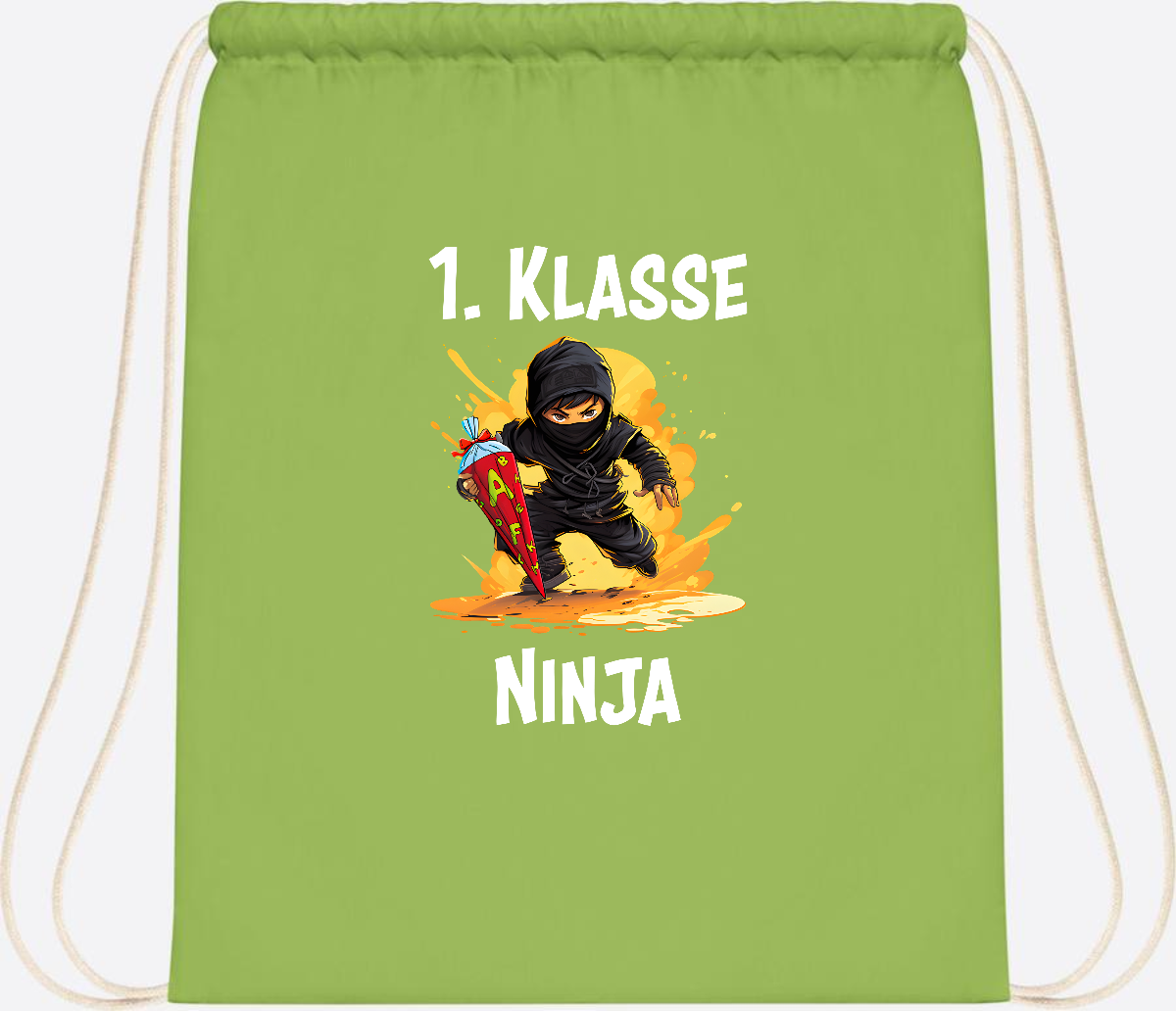 Turnbeutel Ninja zur Einschulung – Personalisiert mit Name - Lime Green