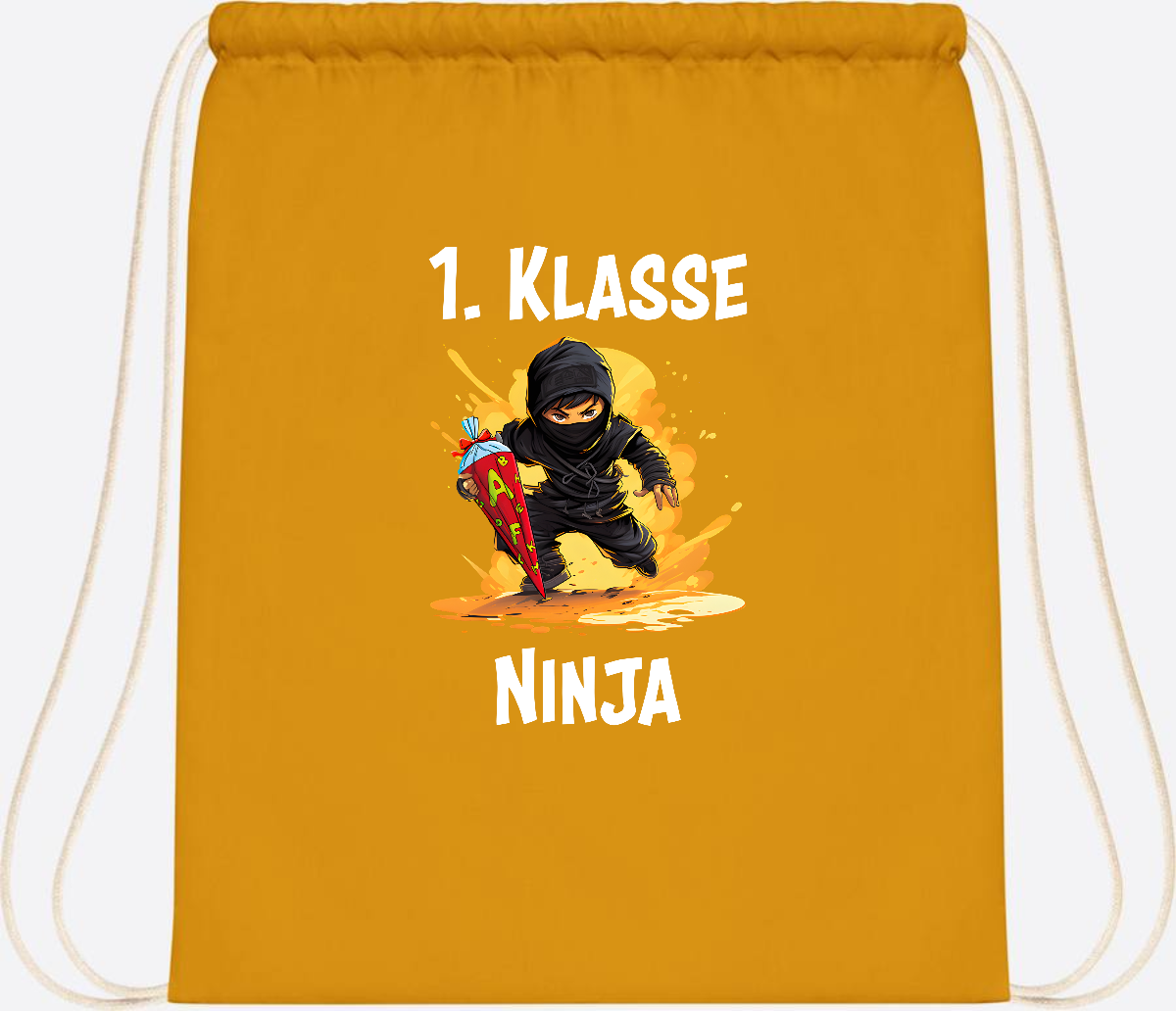 Turnbeutel Ninja zur Einschulung – Personalisiert mit Name - Mustard