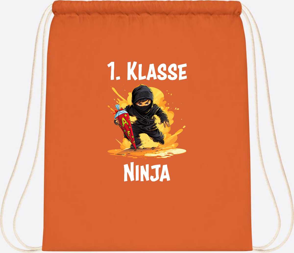 Turnbeutel Ninja zur Einschulung – Personalisiert mit Name - Orange