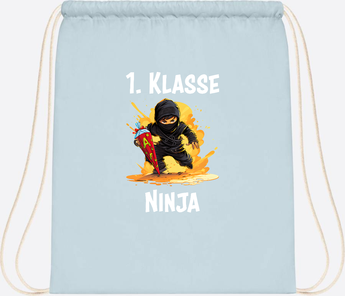 Turnbeutel Ninja zur Einschulung – Personalisiert mit Name - Pastel Blue/White