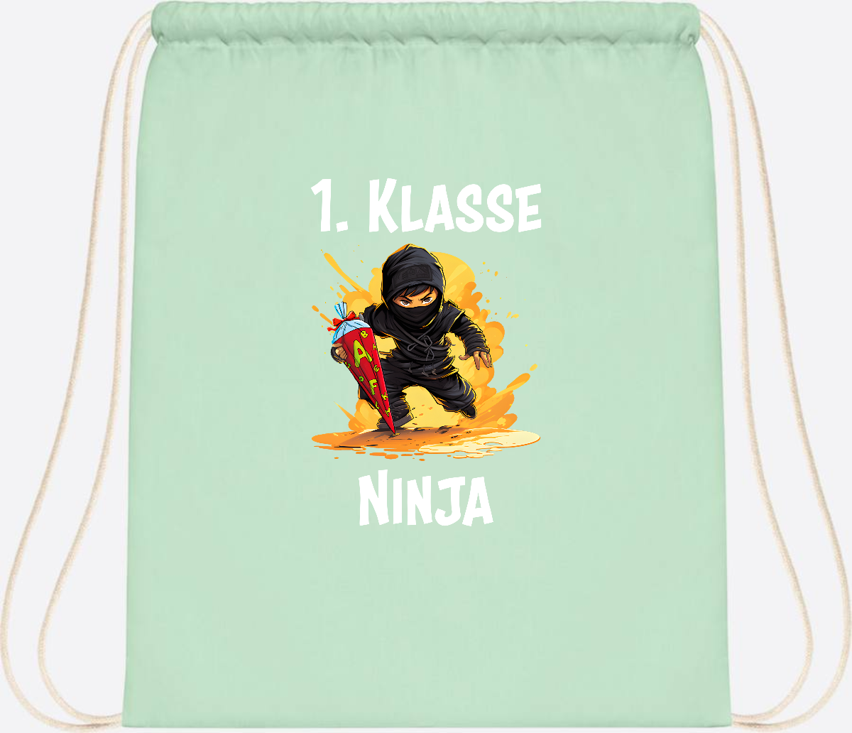 Turnbeutel Ninja zur Einschulung – Personalisiert mit Name - Pastel Mint/White