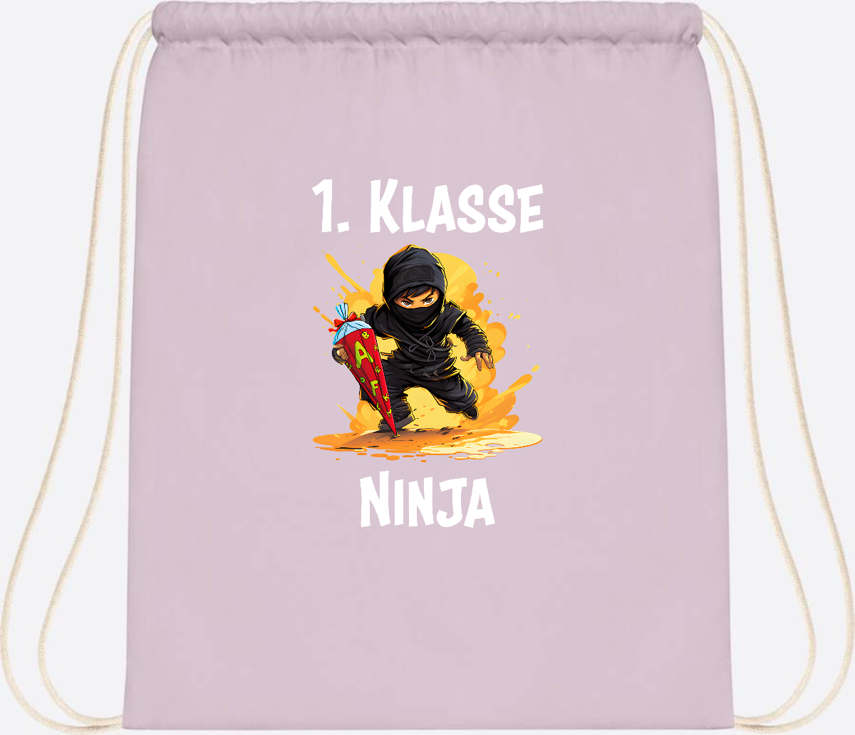 Turnbeutel Ninja zur Einschulung – Personalisiert mit Name - Pastel Pink/White