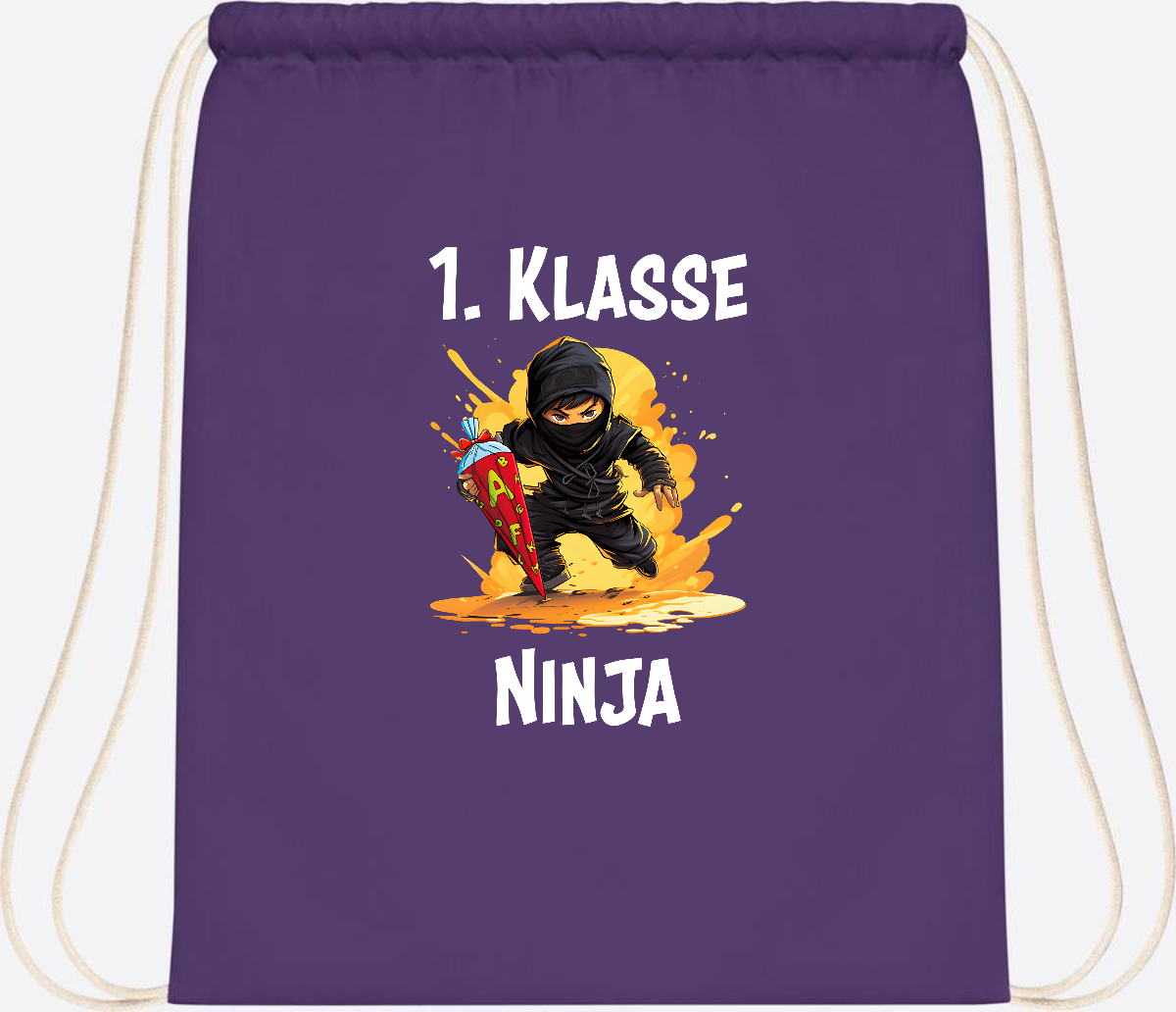 Turnbeutel Ninja zur Einschulung – Personalisiert mit Name - Purple