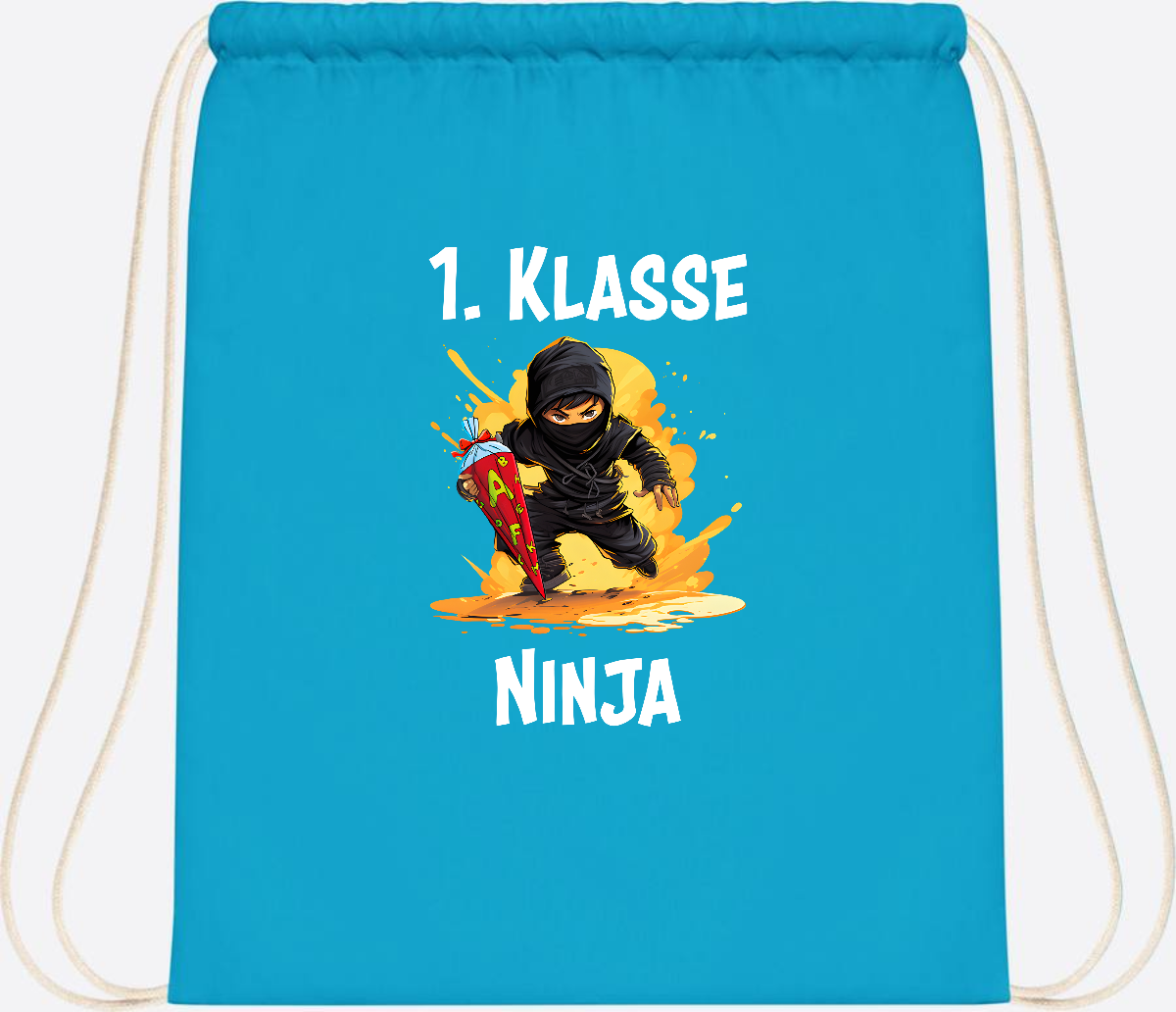 Turnbeutel Ninja zur Einschulung – Personalisiert mit Name - Surf Blue