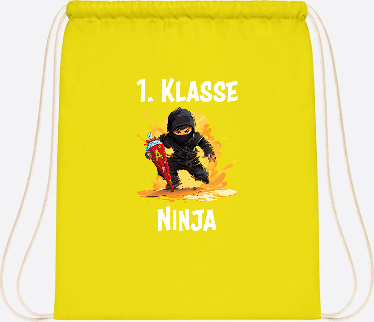 Turnbeutel Ninja zur Einschulung – Personalisiert mit Name - Yellow